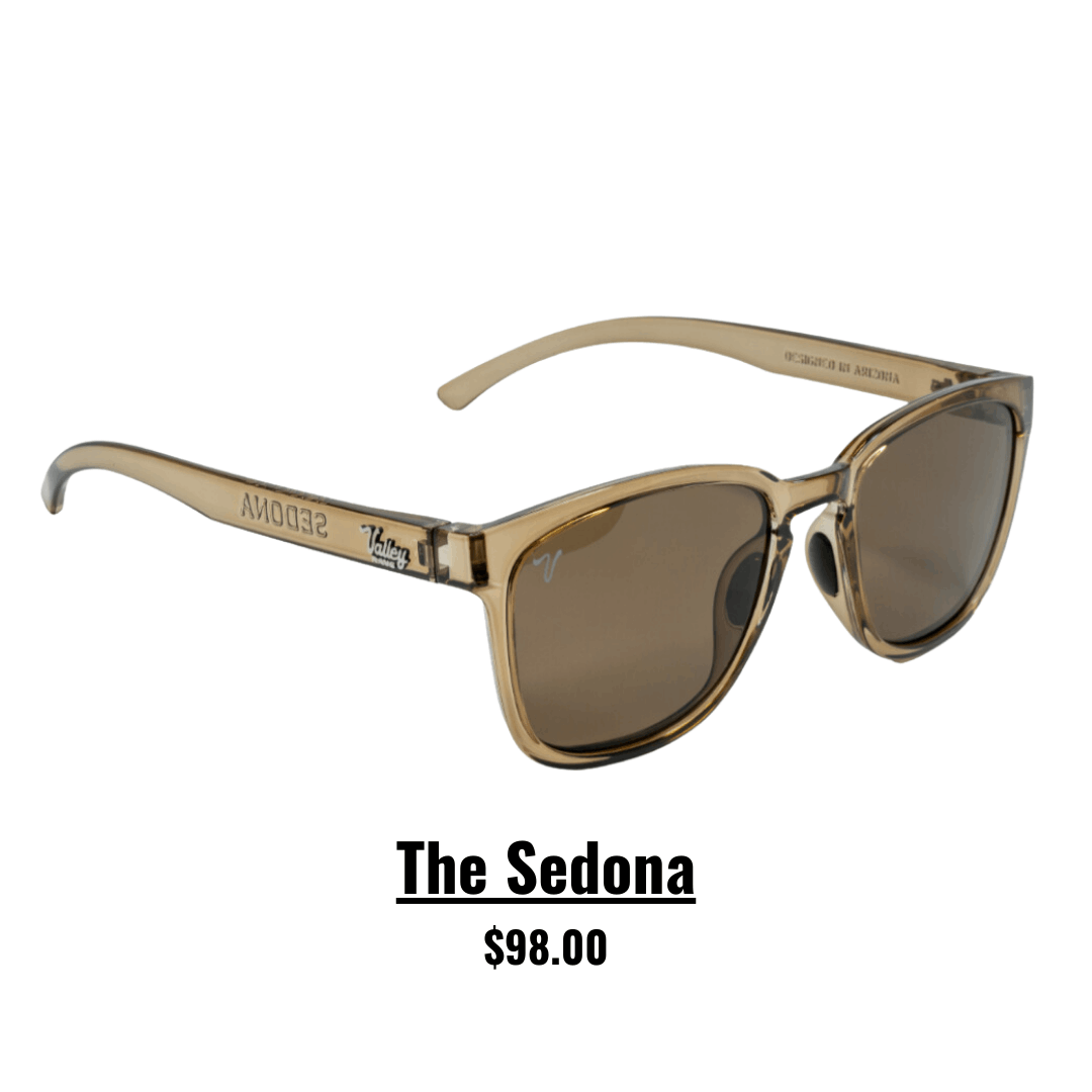 Valley Rays The Sedona sunglasses in clear brown frame with brown lenses, priced at $98.00. Durable eco-friendly sunglasses.