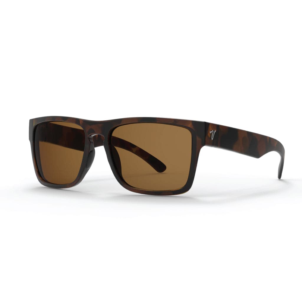 2024 popular matte black sunglasses with brown lens featuring top-quality 2mm nylon lens for clarity, durability, and scratch resistance. Includes best-in-industry bio resin TR90 frame with Valley Rays V logo on the temple arm