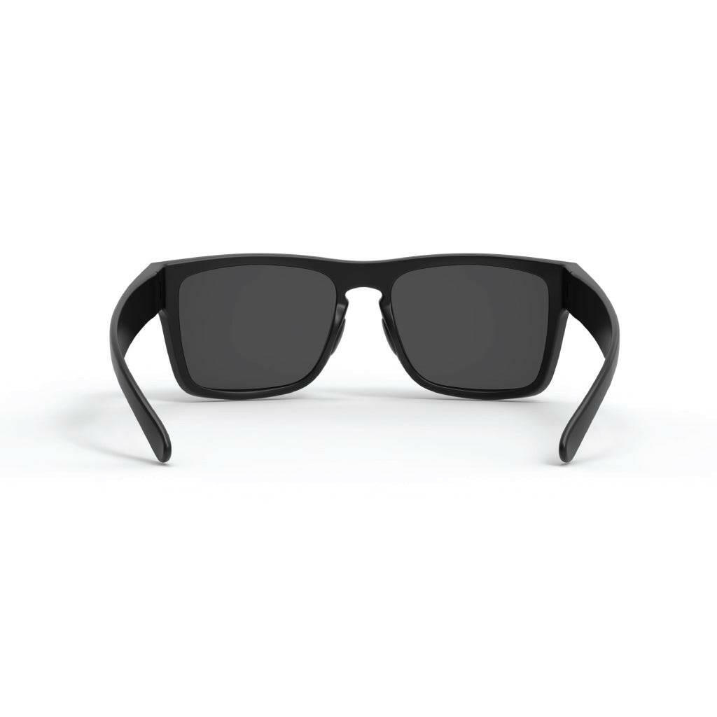 2024 popular matte black sunglasses with blue mirror lens featuring top-quality 2mm nylon lens for clarity, durability, and scratch resistance. Includes best-in-industry bio resin TR90 frame with Valley Rays V logo on the temple arm