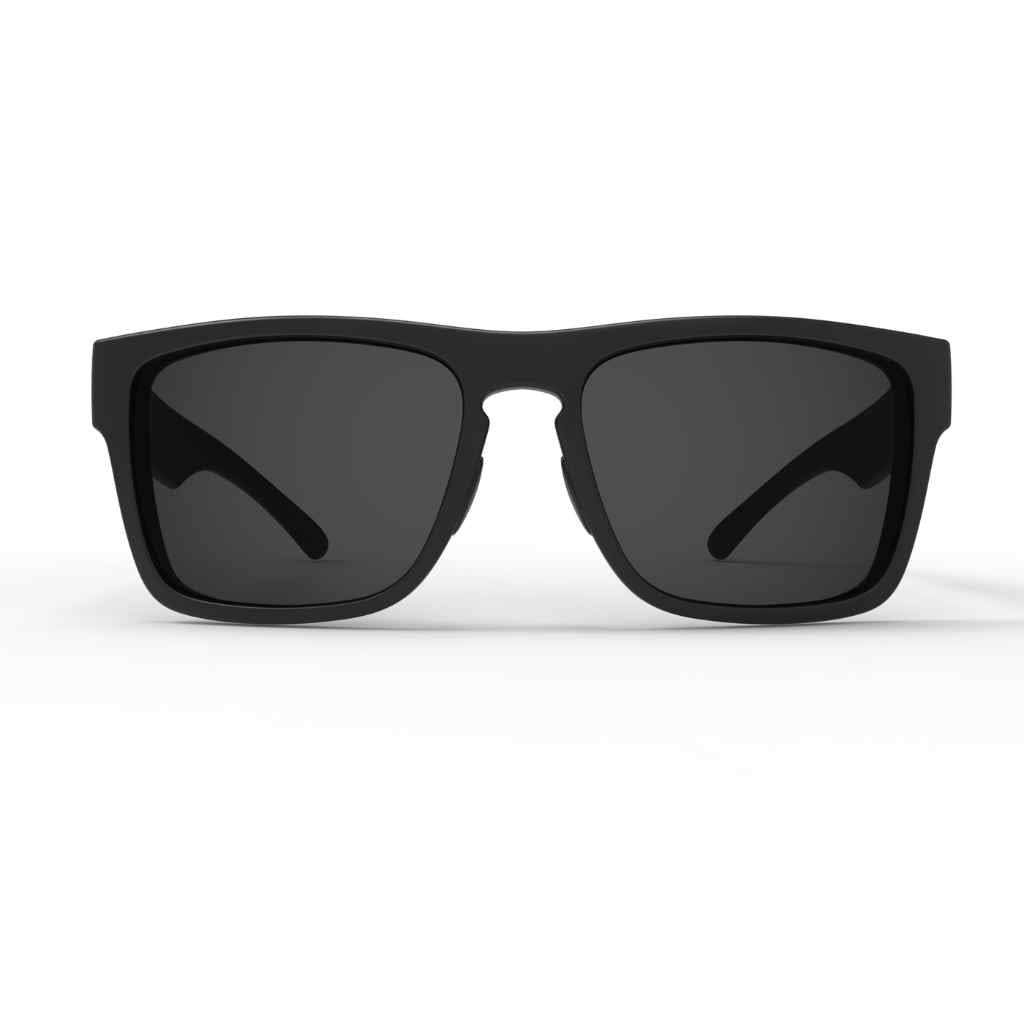 2024 popular matte black sunglasses with grey lens featuring top-quality 2mm nylon lens for clarity, durability, and scratch resistance. Includes best-in-industry bio resin TR90 frame with Valley Rays V logo on the temple arm